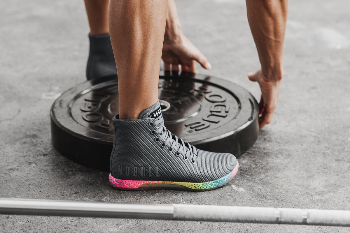 Nobull Superfabric High-Top Neon Women's Trainers Dark Grey | Australia (FL4507)